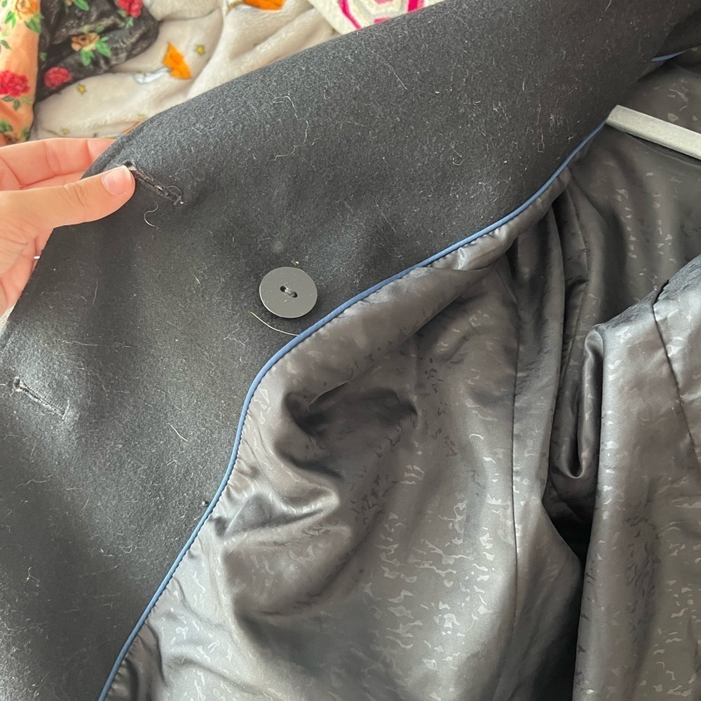 Via Spiga Women’s Wool Coat Black, double breasted, with pleated peplum Sz 4 - Picture 7 of 7